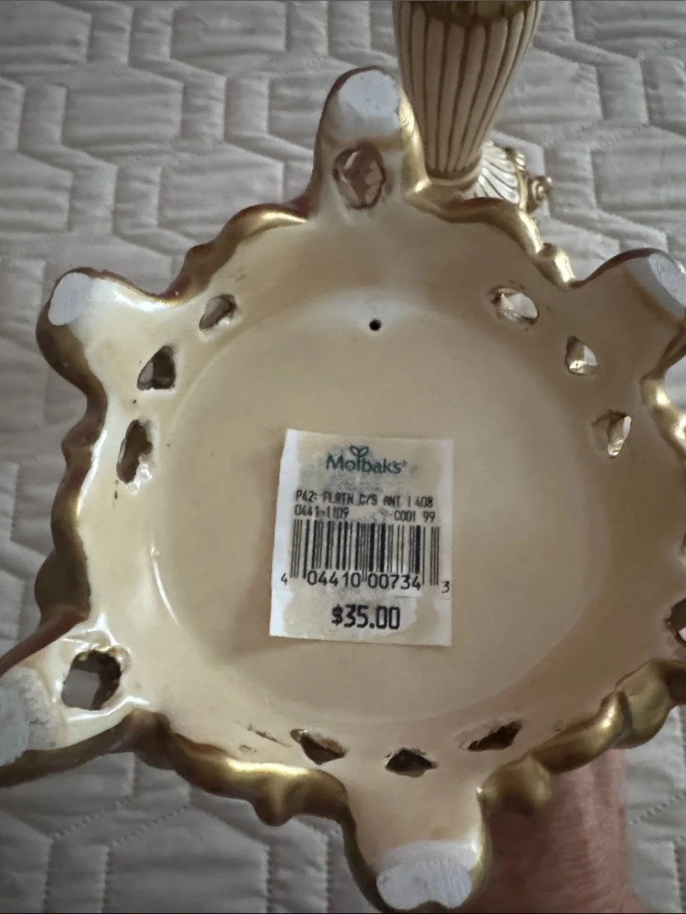 Fitz and Floyd Elegant Ivory and Gold Decorative Candlestick Pair